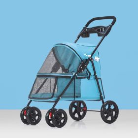 Pet Dog Stroller, Quick Folding, Shockproof with 2 Front Swivel Wheels & Rear Brake Wheels, Cup & Storage Bags Holder, Puppy Jogger Carrier - blue