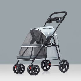 Pet Dog Stroller, Quick Folding, Shockproof with 2 Front Swivel Wheels & Rear Brake Wheels, Cup & Storage Bags Holder, Puppy Jogger Carrier - gray