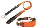 Pet Life 'Geo-prene' 2-in-1 Shock Absorbing Neoprene Padded Reflective Dog Leash and Collar - Orange - Medium