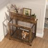 Furniture Style Dog Crate Side Table on Wheels with Double Doors and Lift Top. - Rustic Brown