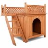 New Style Wood Pet House With Roof Balcony and Bed Shelter - brown - Pets