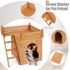 New Style Wood Pet House With Roof Balcony and Bed Shelter - brown - Pets