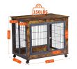 Furniture Style Dog Crate Side Table on Wheels with Double Doors and Lift Top. - Rustic Brown