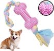 Dog Chews Toy with Cotton Rope Natural Rubber Toys Cleans Molars - pink