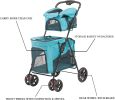 Portable Folding Dog Stroller Travel Cage Stroller for Pet Cat Kitten Puppy Carriages - Large 4 Wheels Elite Jogger  - Blue