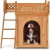 New Style Wood Pet House With Roof Balcony and Bed Shelter - brown - Pets