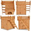 New Style Wood Pet House With Roof Balcony and Bed Shelter - brown - Pets